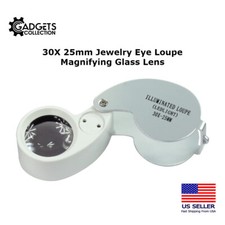 30X 25mm Illuminated LED Jewelers Jewelry Loupe Magnifier Magnifying Glass Lens
