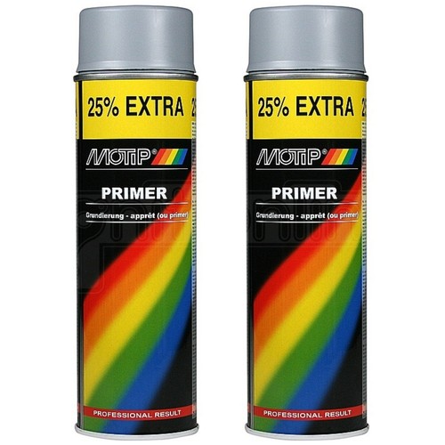 2 x Motip Grey Primer Aerosol Can Car Spray Paint Metal Glass Fast