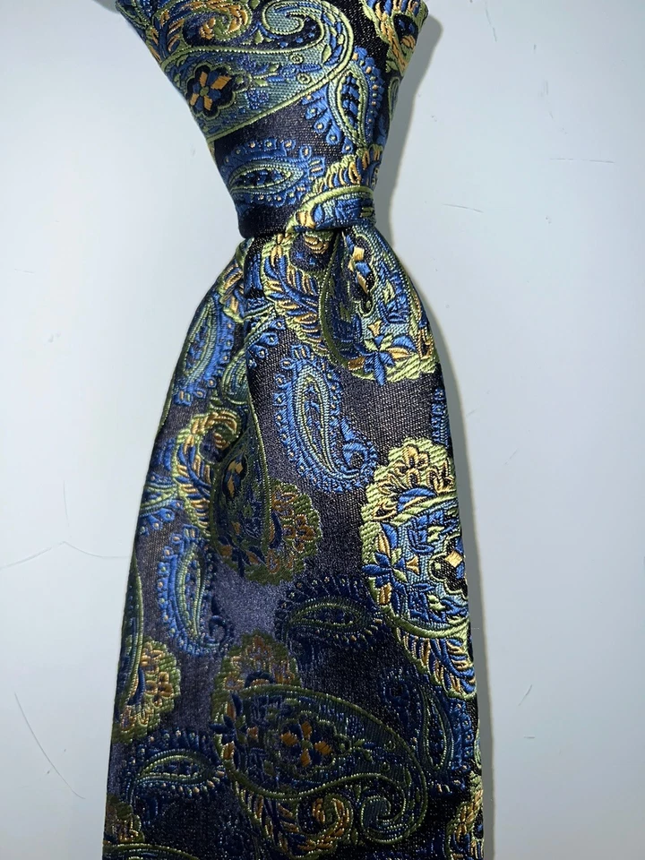 Corbata Louis Dell'Olio Texturizada Bordada Floral Azul Verde Dorado Negra Foto 2 de 4