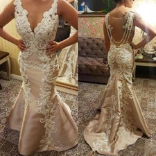 Champagne Beads Mermaid Mother of the Bride Groom Dresses Lace Pearl Sleeveless