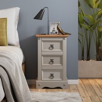 Corona Bedside Cabinet 3 Drawer Solid Wood Pine Painted Grey Wax Table Wooden