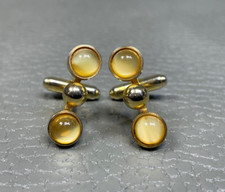 Vintage Yellow Stone and Gold Bead Yellow Gold Plated Cuff Links