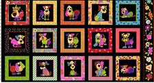 Loralie Dog Happy Fabric Trimmed Panel 23"X44" Loralie Designs Cotton Black