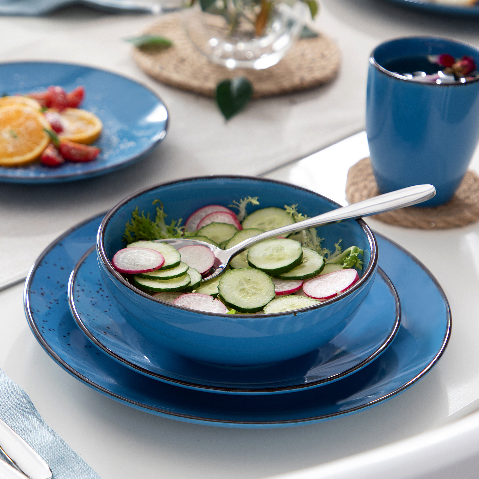 vancasso NAVIA Dark Blue Dinner Set Stoneware Tableware Plate Bowl