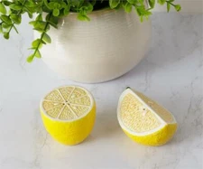Salt & Pepper Shaker Set Lemon Yellow Ceramic Citrus Kitchen Tiered Tray Decor