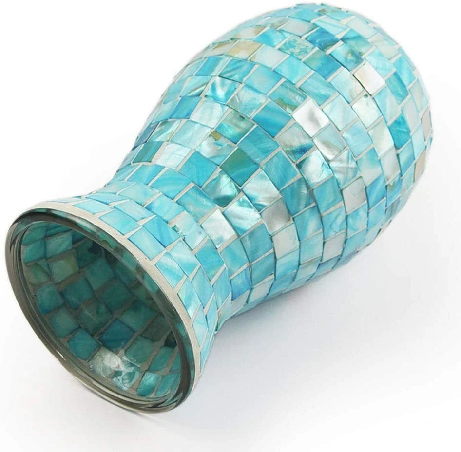 Jarrón azul mediterráneo mosaico florero moda hogar sala comedor Foto 3 de 4