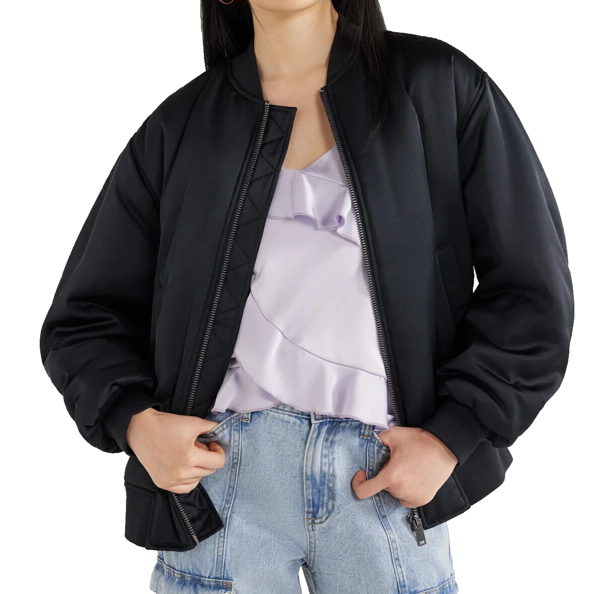 WAX Back satin V jacket BLACK Lサイズ Buy Solid Black Satin