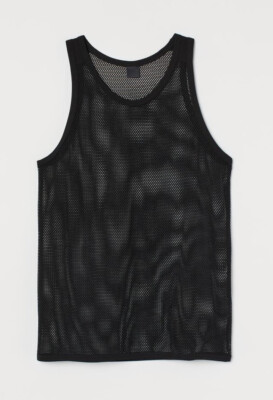 Fashion Mens Mesh Tank Top T-Shirt S SLIM SMALL Black Muscle Athletic Beach NWT