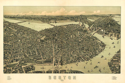 Panoramic Map of Boston MA 16x24