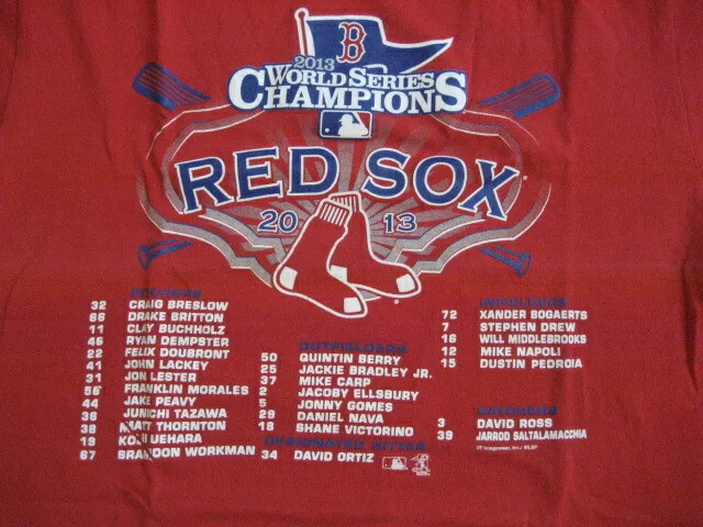 2013 BOSTON RED SOX WORLD SERIES CHAMPIONS MLB BASEBALL ROSTER T-SHIRT MENS  L