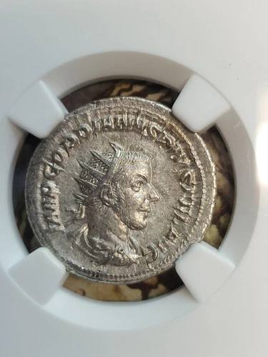 GORDIAN THE 3RD AR DOUBLE DENARIUS SILVER NGC HIGH GRADE ANCIENT . A.U..Gem 💎 A