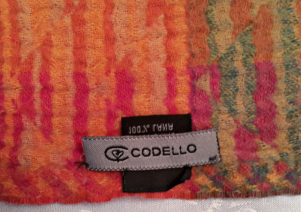 Alemania-Codello Arte Azteca Jacquard Rosa Rojo Naranja 100% Lana Bufanda Larga Flecos Foto 3 de 4