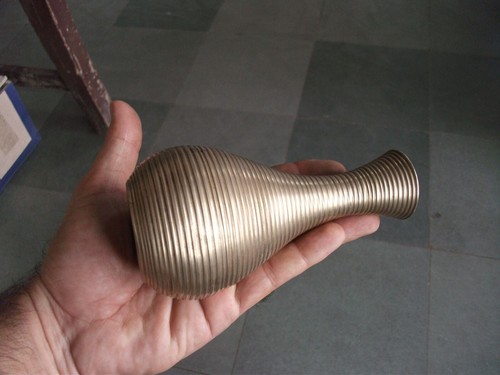 2 Pc Vintage Lines Engraved Brass Handcrafted Unique Flower Vase/Pot - Picture 7 of 9