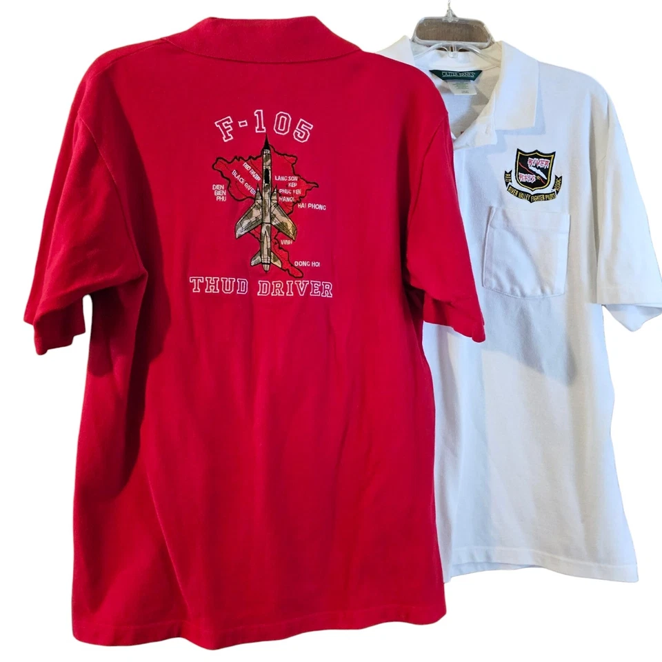 Camisa Polo Era Vietnam F-105 Roja Blanca THUD Driver River Rats Parche Bordado Foto 2 de 4