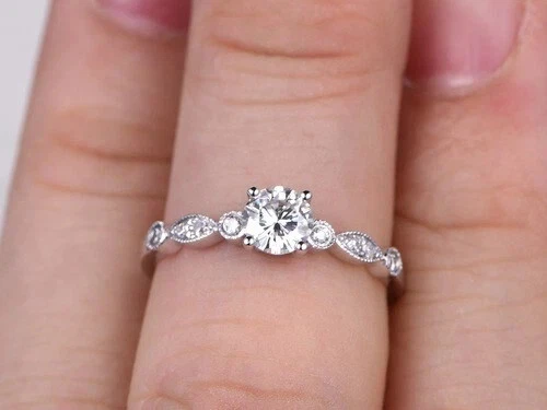0.92 Ct Round Cut Real Moissanite beautiful Wedding Ring 14K White Gold ALL Size - Image 2 of 4