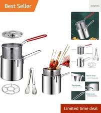 Deep Fryer Pot 304 Stainless Steel Frying Pan with Strainer Basket and Handle...