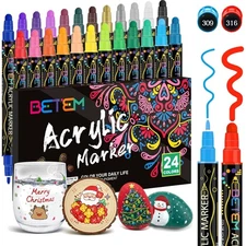 24 Colors Dual Tip Acrylic Paint Pens Markers,  Acrylic Paint Markers Stockin...