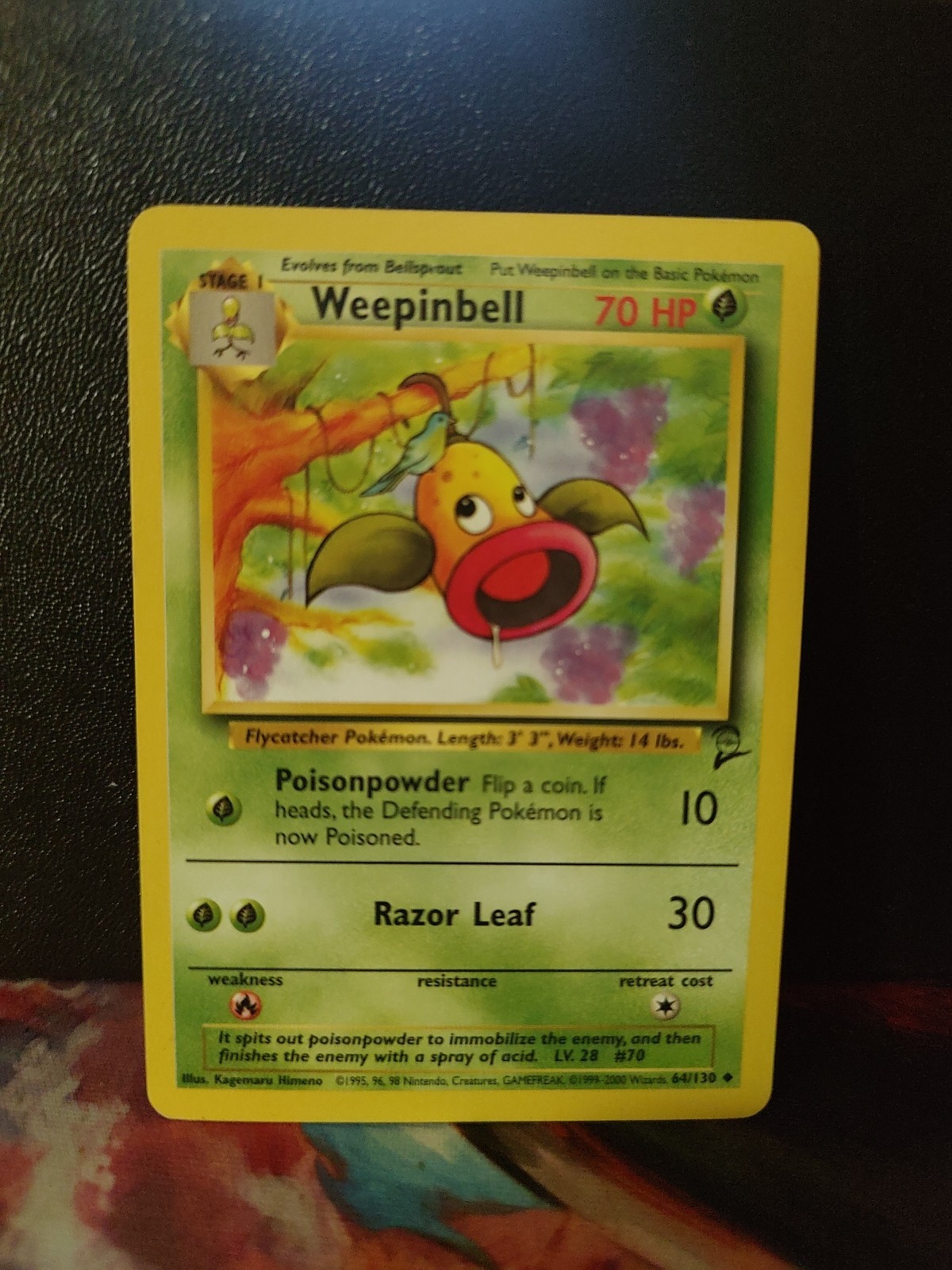 Weepinbell  64/130 - Uncommon - Vintage English Base Set 2 Pokemon Card - LP