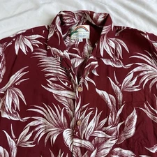 Paradise Found Hawaiian Shirt Mens L Red Vintage Rayon Floral Camp
