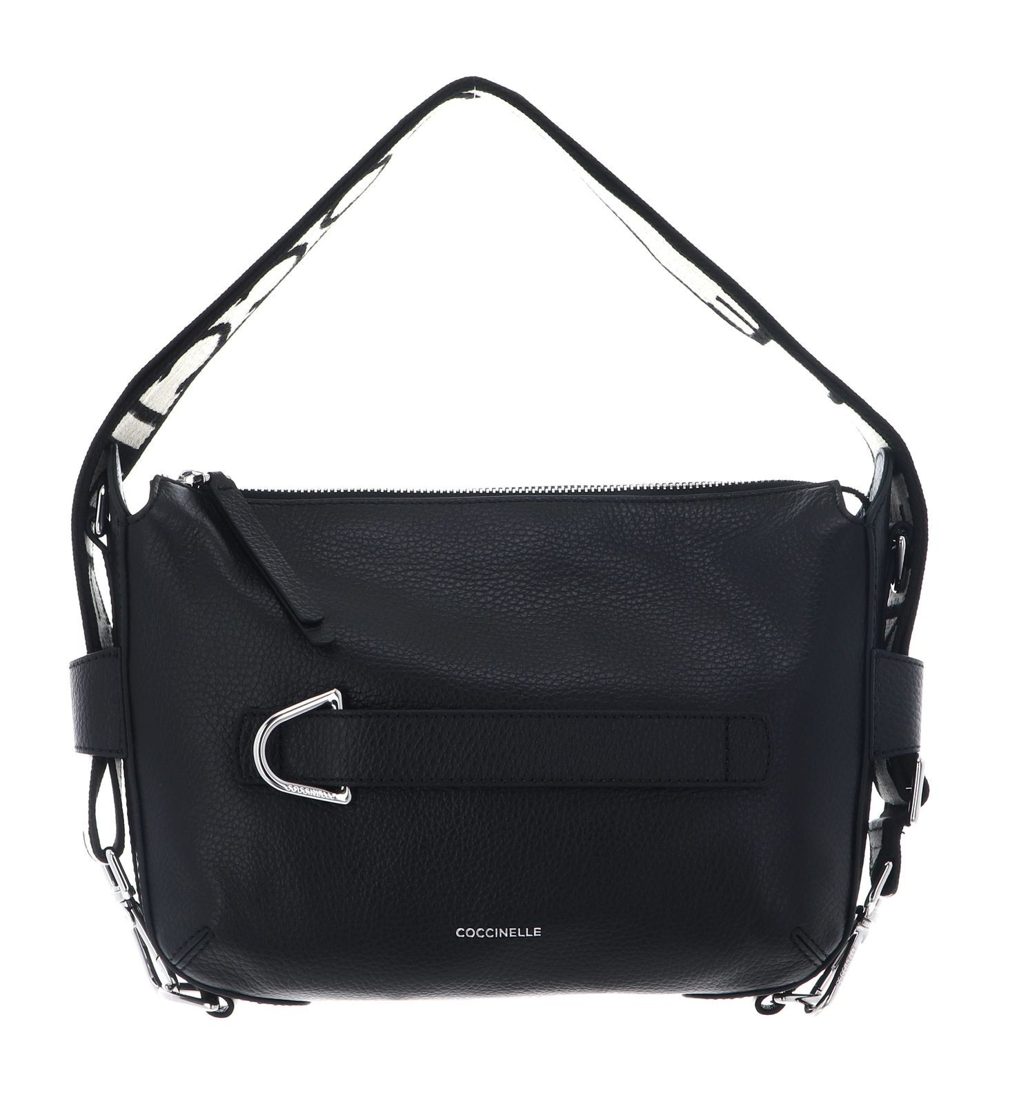 COCCINELLE Gretel Ribbon Crossbody Bag Grained Leather Noir