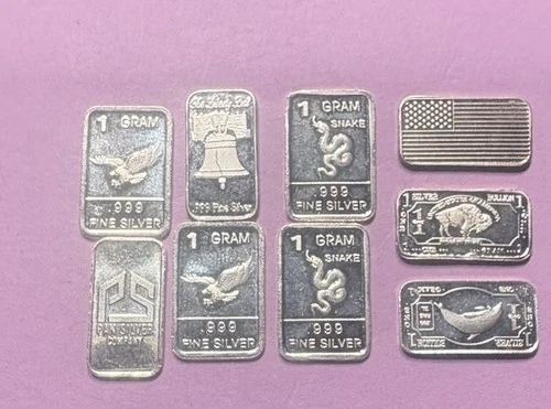LOT (9) Grams .999 FINE SILVER Bars • Various 1g x 9 =9 grams Total ⭐️