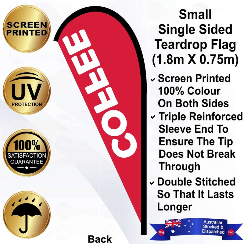 F - COFFEE Red 2.4m Teardrop Flag / Banner Kit with Pole Set, Galvanised Steel Ground Spike and a Free Carry Bag - 2