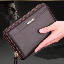 Men's Long Wallet ID Card Holder Clutch Zip-Around Phone Purse Bifold Handbag