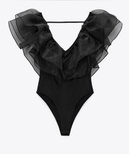 Zara Black organza bodysuit Brand New