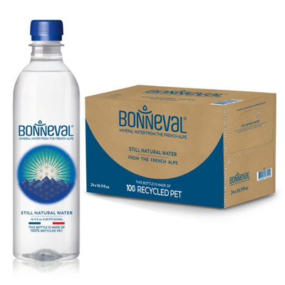 Natural Spring Water. Mineral water from the French Alps. Recycled water bott...