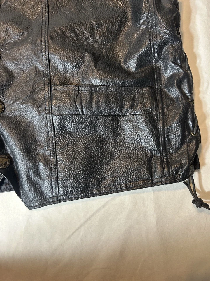 Diamond Plate Buffalo Leather Motorcycle Vest Black Live to Ride Eagle 2XL - Изображение 4 из 4