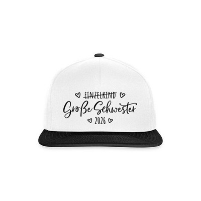 Große Schwester 2026 Einzelkind Ende Herz Snapback Cap, One size, Weiß/Schwarz