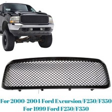 Fit For 1999-2004 Ford F250 F350 Front Upper Bumper Grill Trim Gloss Black Mesh