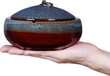Ceramic Ashtray with Lids Windproof Cigarette 5.3*5.3*6 inches, 5.7"Blue 