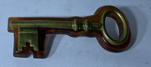 vintage bakelite jewelry Brooch Gold Metal Skeleton Key RARE