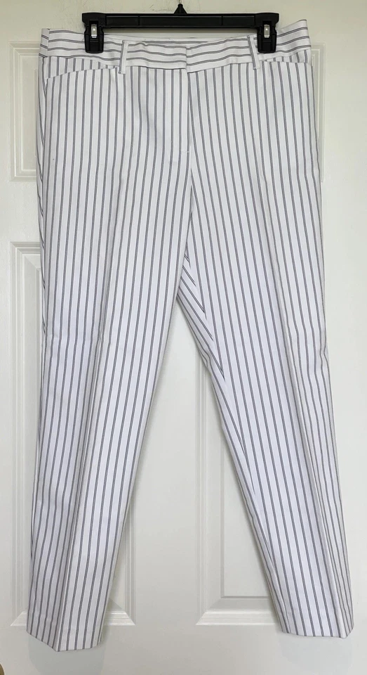 Pantalones clásicos Liz Claiborne Career blancos negros a rayas talla 6 bolsillos con cremallera elásticos Foto 2 de 4