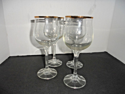 VINTAGE BOHEMIA CRYSTAL ''GENEVE'' GOLD RIM WINE BOGLET 7 IN - SET OF 4