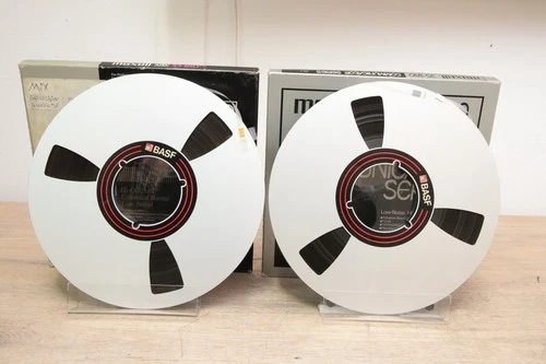 2x Maxell 35 Tape on BASF Metal Reel Box. Nab Reel to Reel Tape 26.5cm