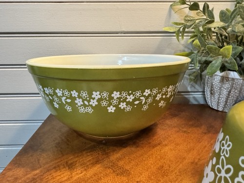 Ancien bol pyrex vert avocat fleur de printemps 403, casserole 34 et beurrier - Photo 9/19