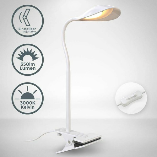 LED Klemmleuchte Weiß warmweiß Tischlampe Flexarm Leselicht Schalter UVP 24€