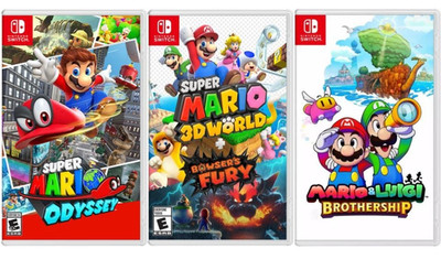 NEW Lot Nintendo Switch Super Mario Odyssey + 3D World Fury +