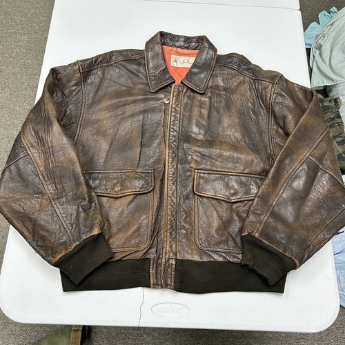 M. Julian Leather Bomber Jacket Mens L Brown Fair Distressed Vintage Flight