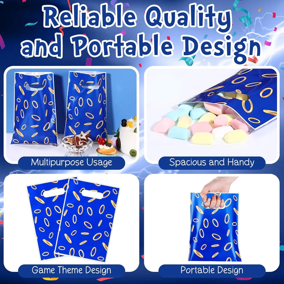 Bolsas de 40 piezas para regalos de fiesta de videojuegos azules con estampado de anillo dorado bolsas de regalos temáticas Foto 4 de 4