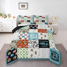 Camping Bedding Set for Girls Boys Camper Comforter Set Camping Travel Car Co...