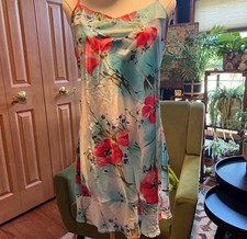 Blue Floral Chemise Slip Dress Lingerie Medium