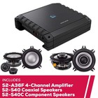 Alpine S2 A36F 4 Ch Car Amp w/ S2 S40 Coaxial & S2 S40C 4