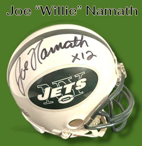 JOE NAMATH AUTOGRAPHED SIGNED N. Y. JETS THROWBACK LOGO MINI HELMET w/APCOA