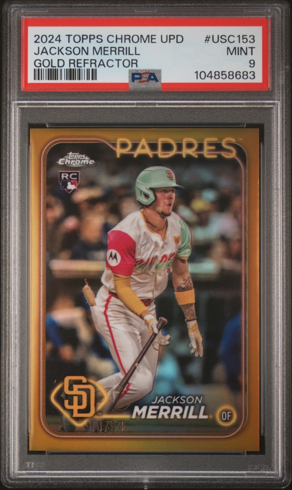 2024 Topps Chrome Update Jackson Merrill GOLD REFRACTOR 50/50 PSA 9 MINT #USC153