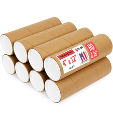4" X 12" Heavy-Duty Reinforced Cardboard Mailing Tube, Pack of 8 Tubes with 16 C