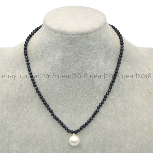 4mm Natural Assorted Gemstone 14mm Round White Shell Pearl Pendant Necklace 18'' - Picture 183 of 198
