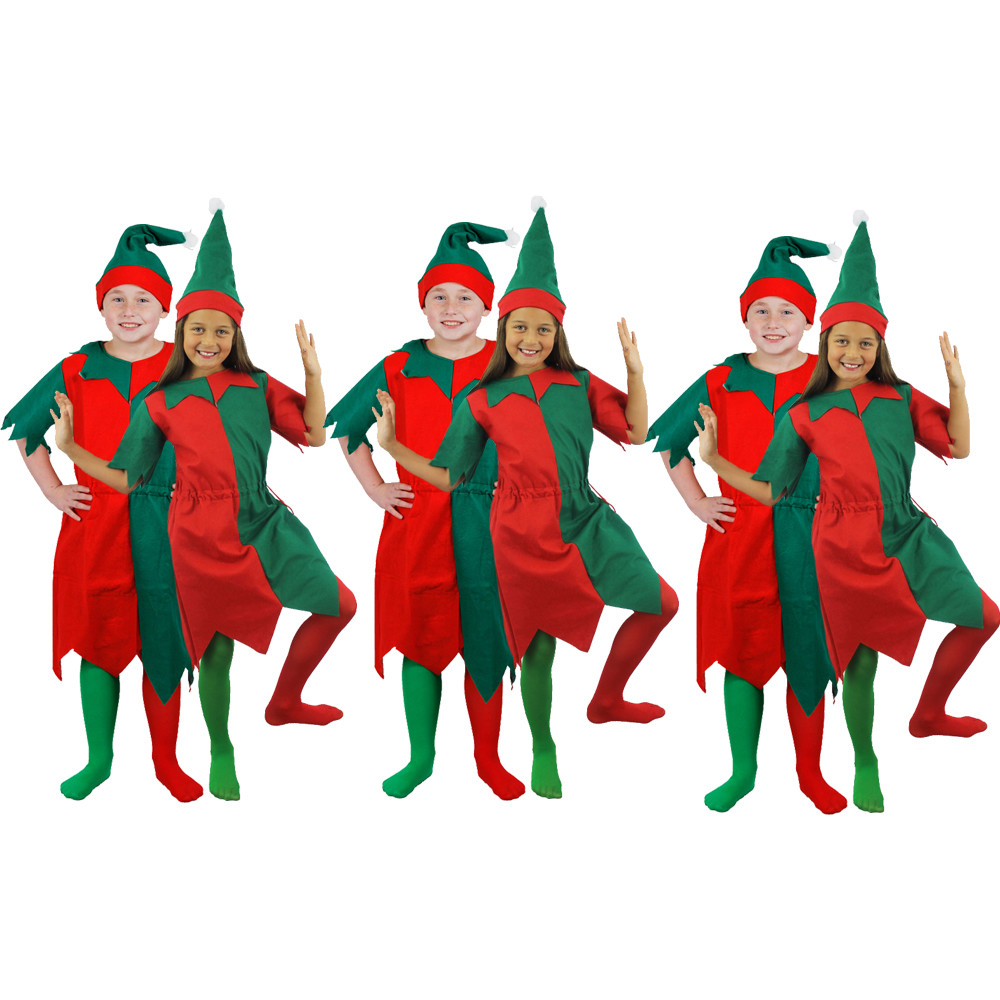 PAQUETES DE NIÑOS DISFRAZ DE ELFO DE NAVIDAD SANTAS AYUDANTE NIÑOS NIÑAS VESTIDO ELEGANTE LOTE